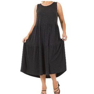 Women's Plus Size Sleeveless Tiered Midi Dress 1X